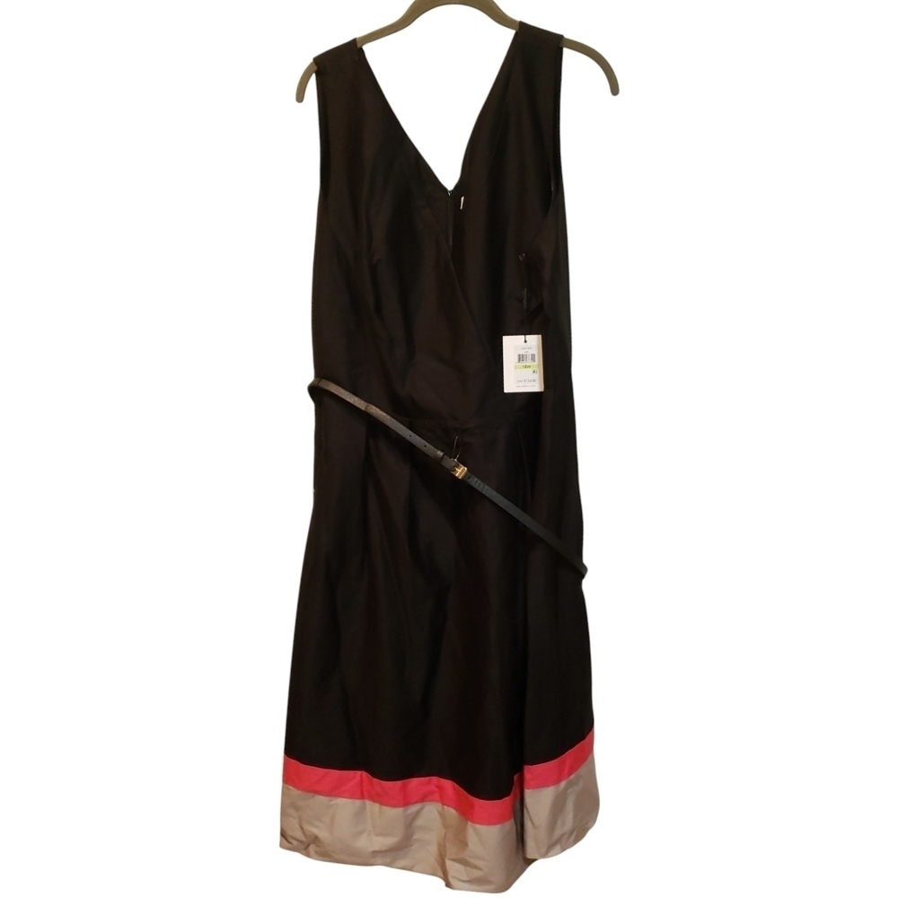 New Calvin Klein Black, Pink & Gray Sleeveless V-Neck A-Line Midi Dress NWT